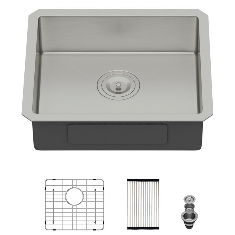 Évier de cuisine encastré à simple cuve 18 pouces, conformité, acier inoxydable T304 de calibre 16, fait à la main, faible profondeur de 5,5 pouces, conception à éclaboussures, revêtement à condensation, avant plat, pour un accès facile, avec