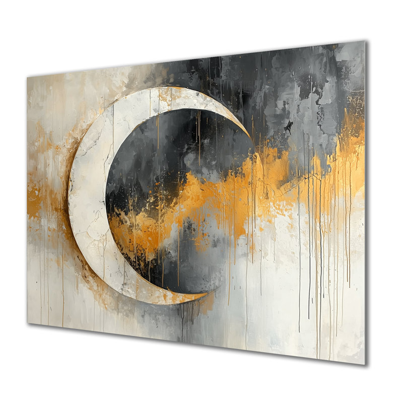 Éclipse abstraite de souvenirs en or et noir I - tuile abstraite, décoration murale en métal, H 12 po x l 20 po