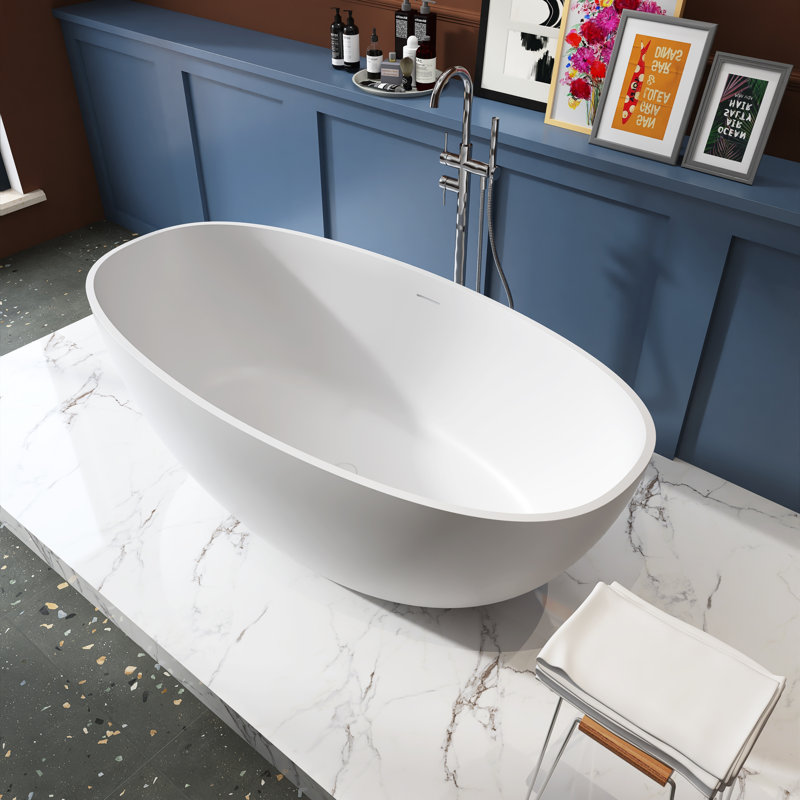 61 Inch Freestanding Solid Surface Soaking Bathtub