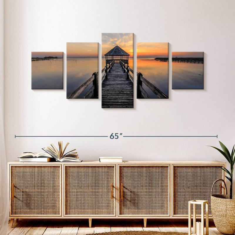 Coucher de soleil à Currituck Sound Pier, H 24 po x l 55 po