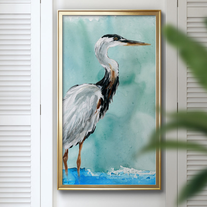 Delray Crane I - peinture sur toile encadrée, H 18,5 po x l 10,5 po x P 1,5 po, Cadre doré