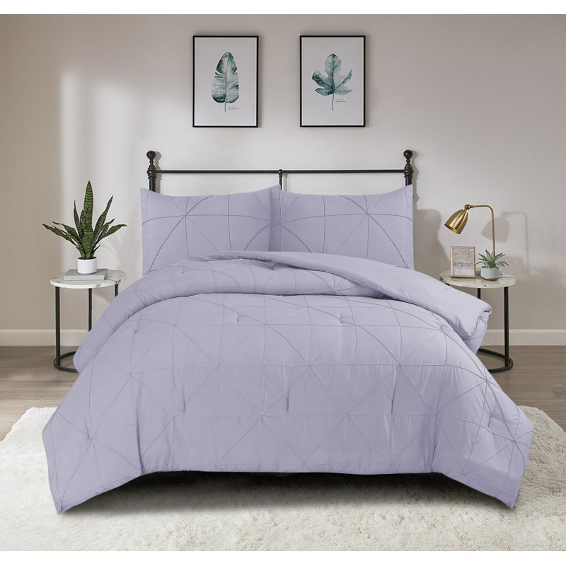 Ensemble d'édredon en microfibre Hartford Pintuck, Édredon pour grand lit + 2 taies décoratives, Mauve