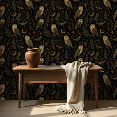 Peel and Stick Wallpaper Contact Paper Vintage Style Barn Owl Moon Self Adhesive and Removable 17.7in x 118in(45x300cm)