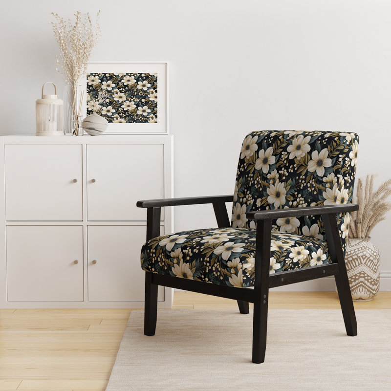 Nostalgie blanche et verte à motif floral - fauteuil rembourré de style campagnard, fauteuil d'appoint floral rustique