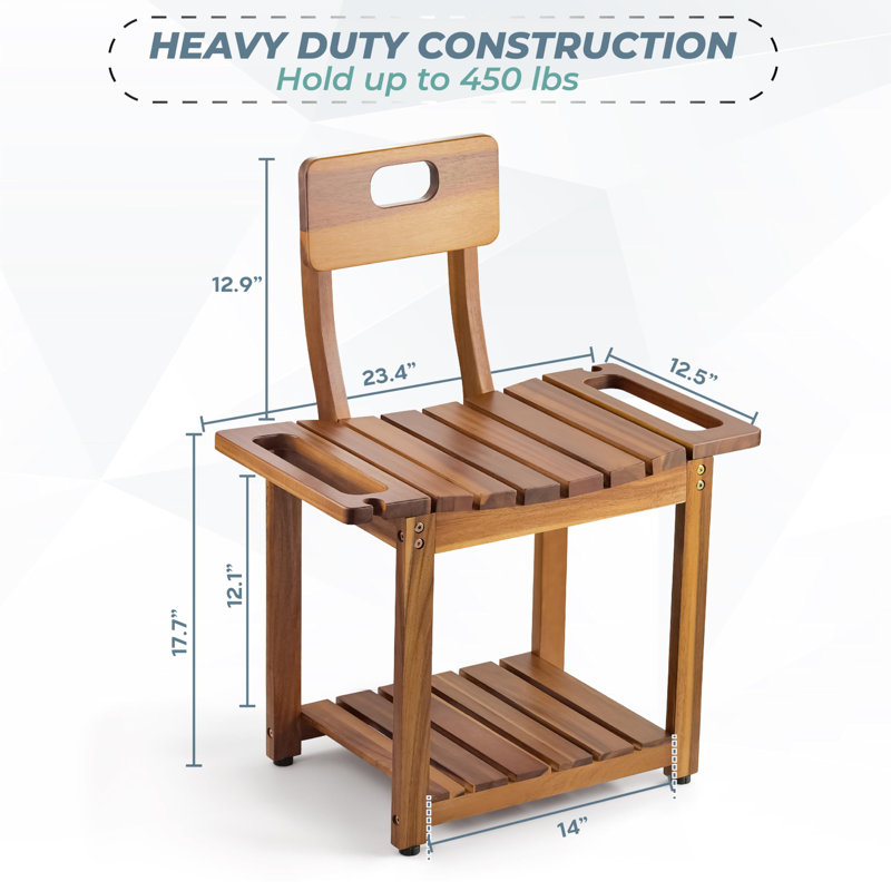 23.4'' Shower Chair With Backrest Bath Chair For Inside Shower Or Tub, Supports Up To 450 Lbs, Heavy Duty Design With Buit-In Handles, Non Slip Feet