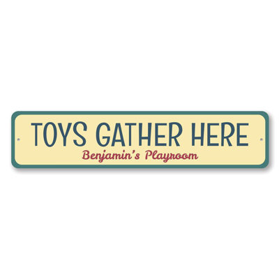 Enseigne en aluminium Jouets Gather Here