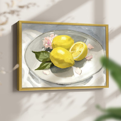 «Lemons on a Plate I», reproduction encadrée