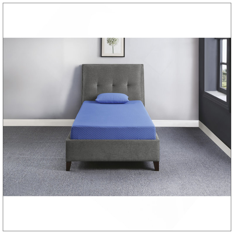 7Inch Mattress And Pillow Set Breathable Fabric Gel-Infused Memory Foam Mattress, Blue, Mattress In A Box, Full