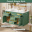 Meuble-lavabo mural de 91 cm (36 po) avec lavabo blanc lustré, plusieurs tiroirs et portes à fermeture amortie, style français