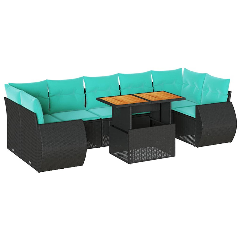 Ensemble de canapé de patio 8 pièces avec coussins en rotin de polyester noir