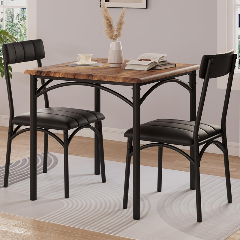 Ensemble de table de salle à manger pour 2 personnes, table de cuisine avec 2 chaises rembourrées, ensemble de table de salle à manger carrée 3 pièces