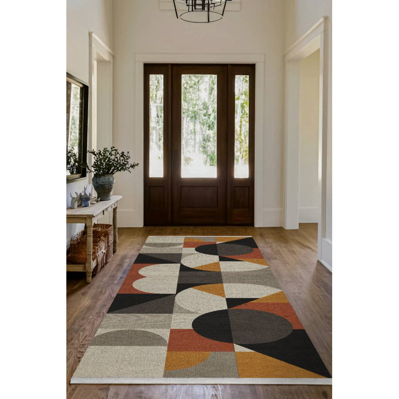 Gustin Collection Digital Print Cotton-Polyester Brown Geometric Rug, Runner 3'4" x 13'2"