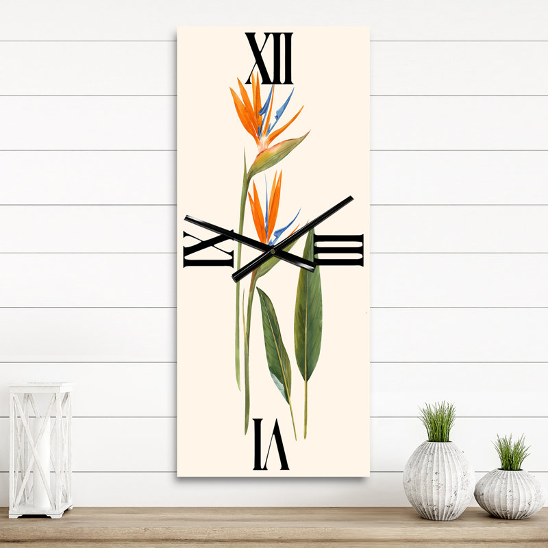 Horloge murale vintage avec fleurs Strelitzia, Grand