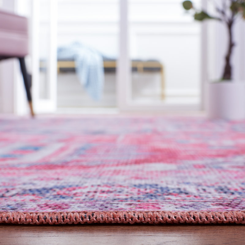 Kingsford Oriental Navy/Pink Area Rug, Square 6'7"
