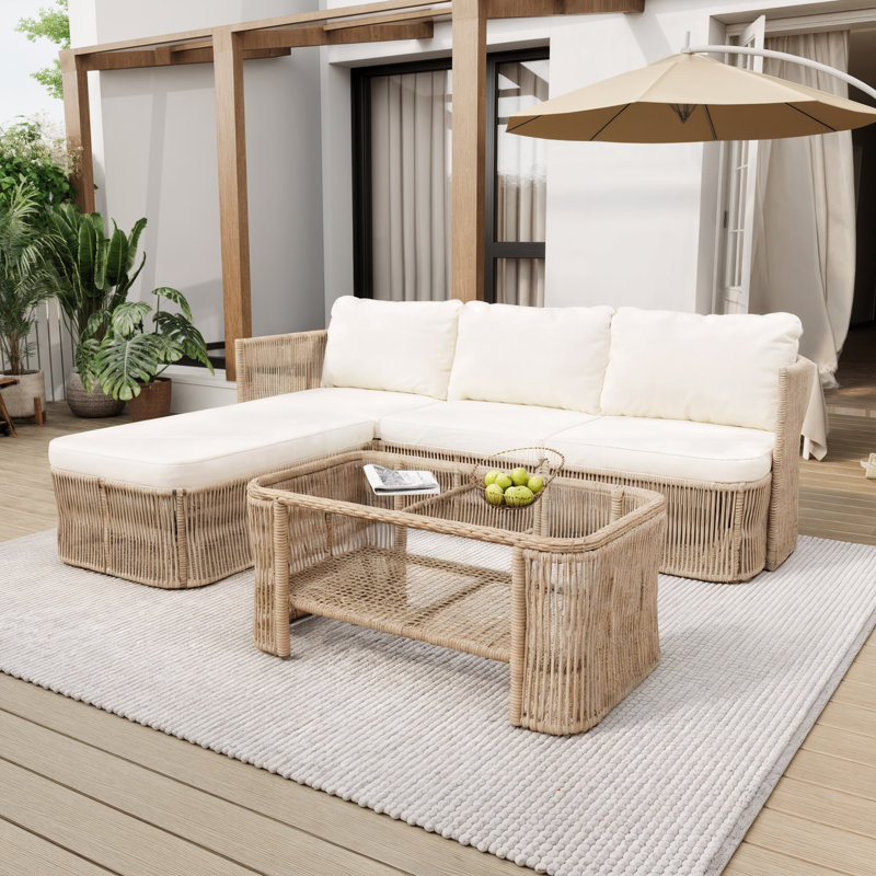 Ensemble de mobilier d'extérieur en rotin 3 pièces, canapé de conversation en osier, pour jardin, cour arrière, porche