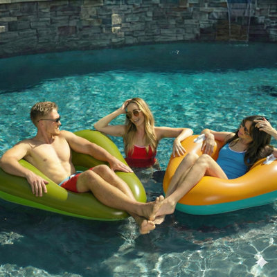 Large Triangle Inflatable Pool Float Tubes For Adult Kid, 2 Pack 44" Swim Floaties Ring W/Handles, Summer Tanning Water Floating Lounge, Beach Lake River Swimming Toy Pool Party Family Set 2