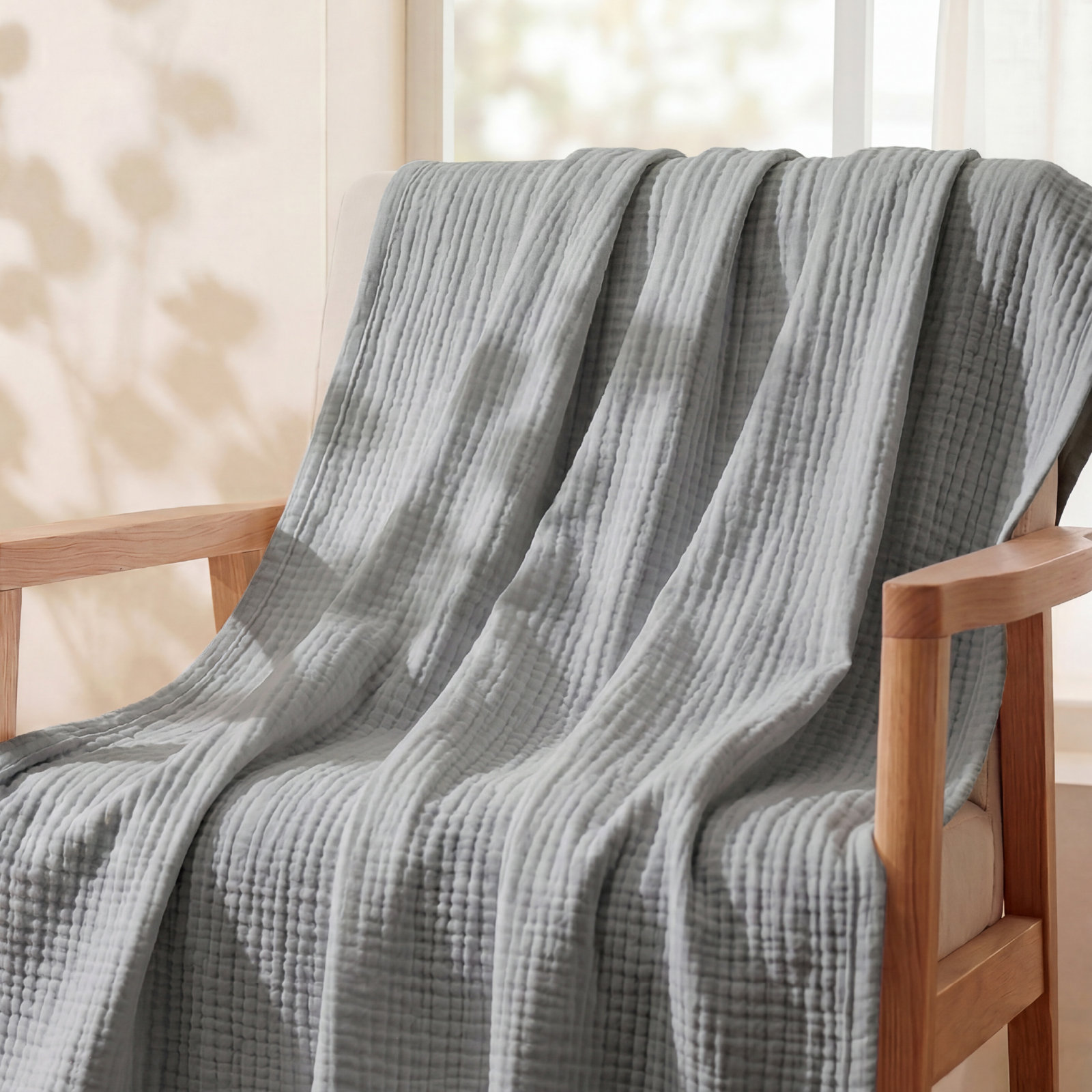 Bedsure Cotton Muslin Throw Blanket, Gray, Throw XL