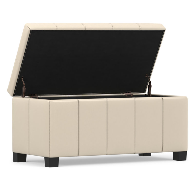 Repose-pieds rectangulaire avec rangement relevable Dover, Similicuir satiné crème