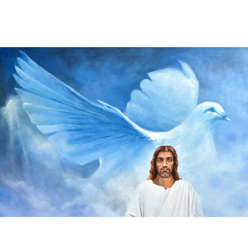 «Messiah Jesus Christ in Heaven», peinture sur toile par Jugal Sarkar - Spiritual Christian Wall Art Home Decor