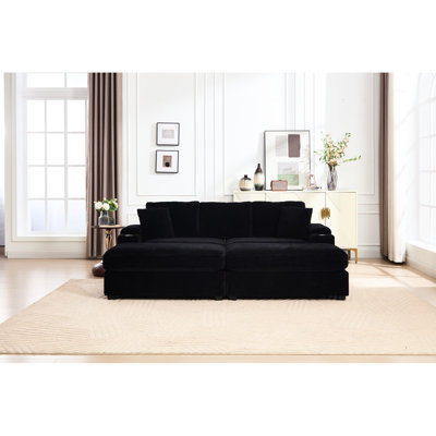 Modern Modular 4 - Seat , Armrest Storage, Charging, Flexible Re Arrangement, Living Room New Convertible Bed , Ports, Easy Assembly, Small Spaces, Seats, Black