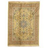 Hand Knotted Wool Area Rug in Gold