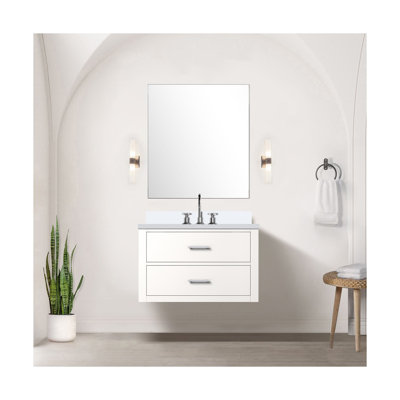 Ensemble de meuble-lavabo simple blanc l 30 po x P 22 po, comptoir en quartz blanc et robinet