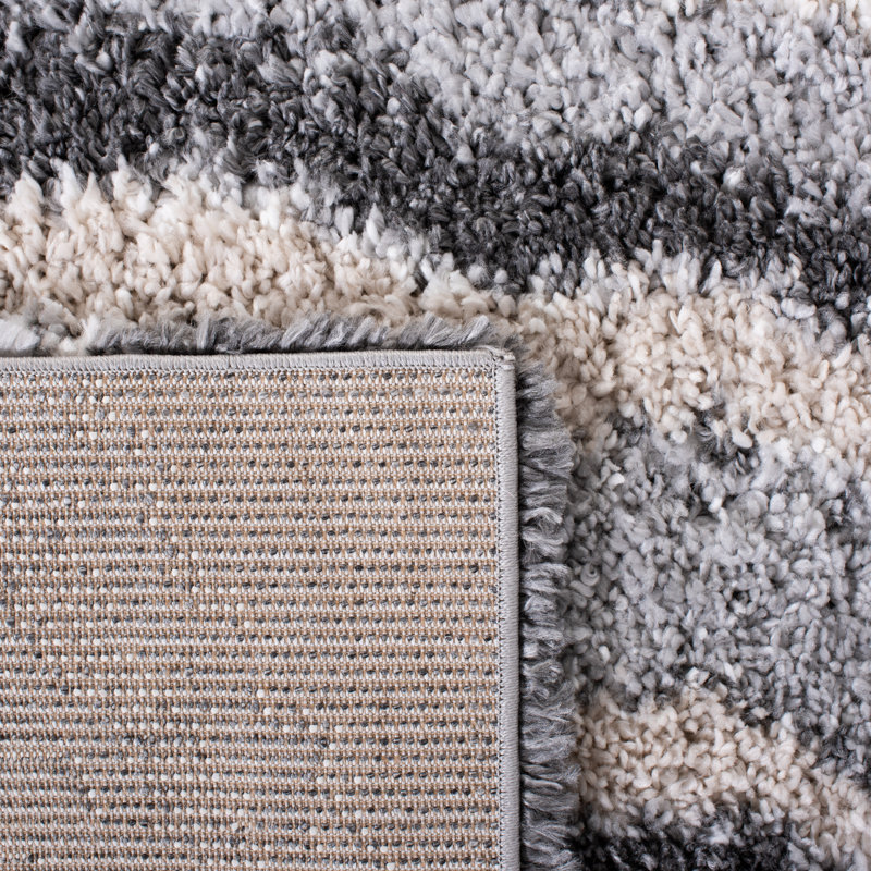Tapis à poils longs gris / ivoire Foxborough 865, Tapis de couloir 2 pi 3 po x 8 pi
