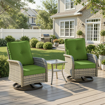 Ensemble de conversation pour patio 2 personnes avec chaises berçantes pivotantes et table en verre trempé