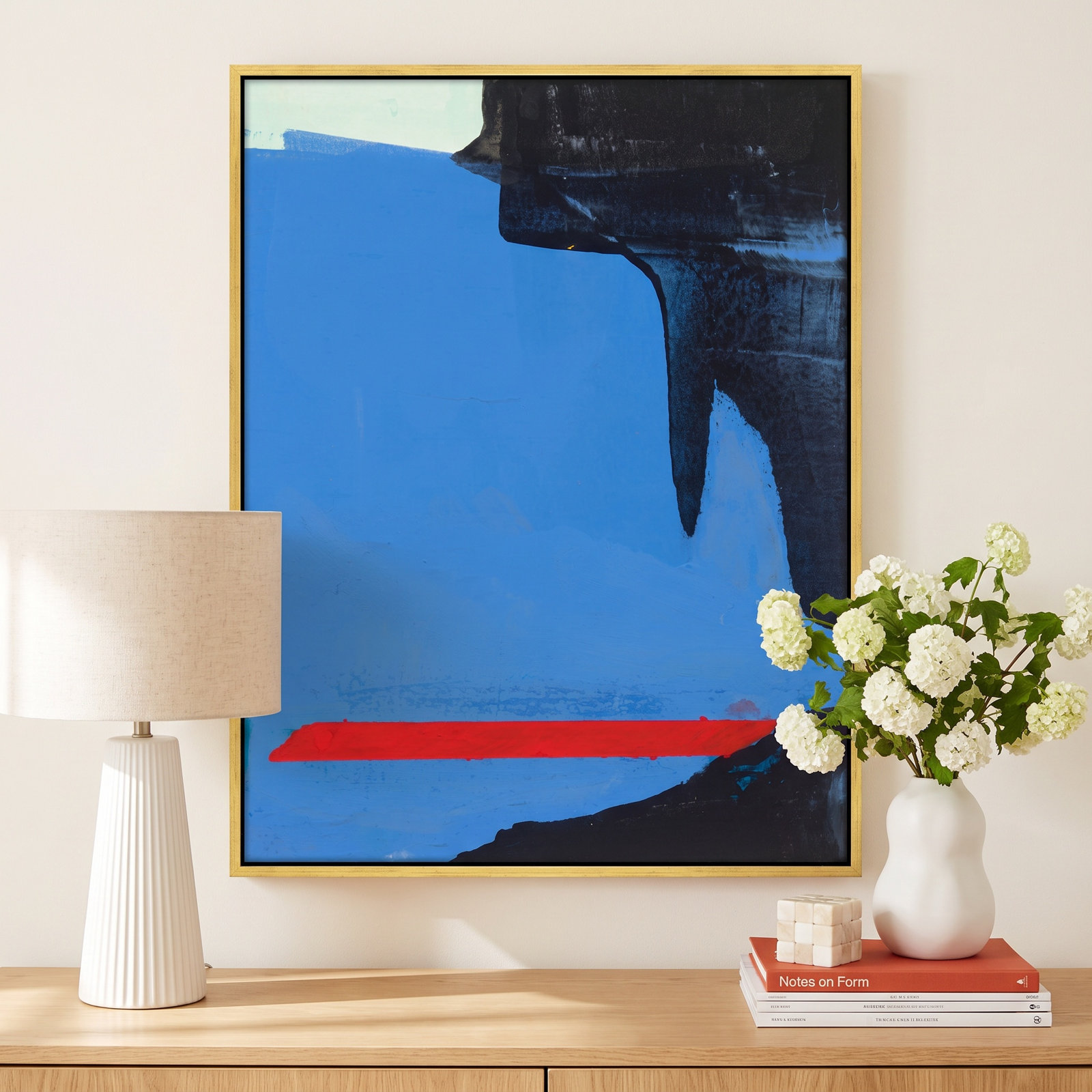 Goulding "Beneath the Blue 3" Painting, 25" H x 20" W x 1.375" D, Gold Framed