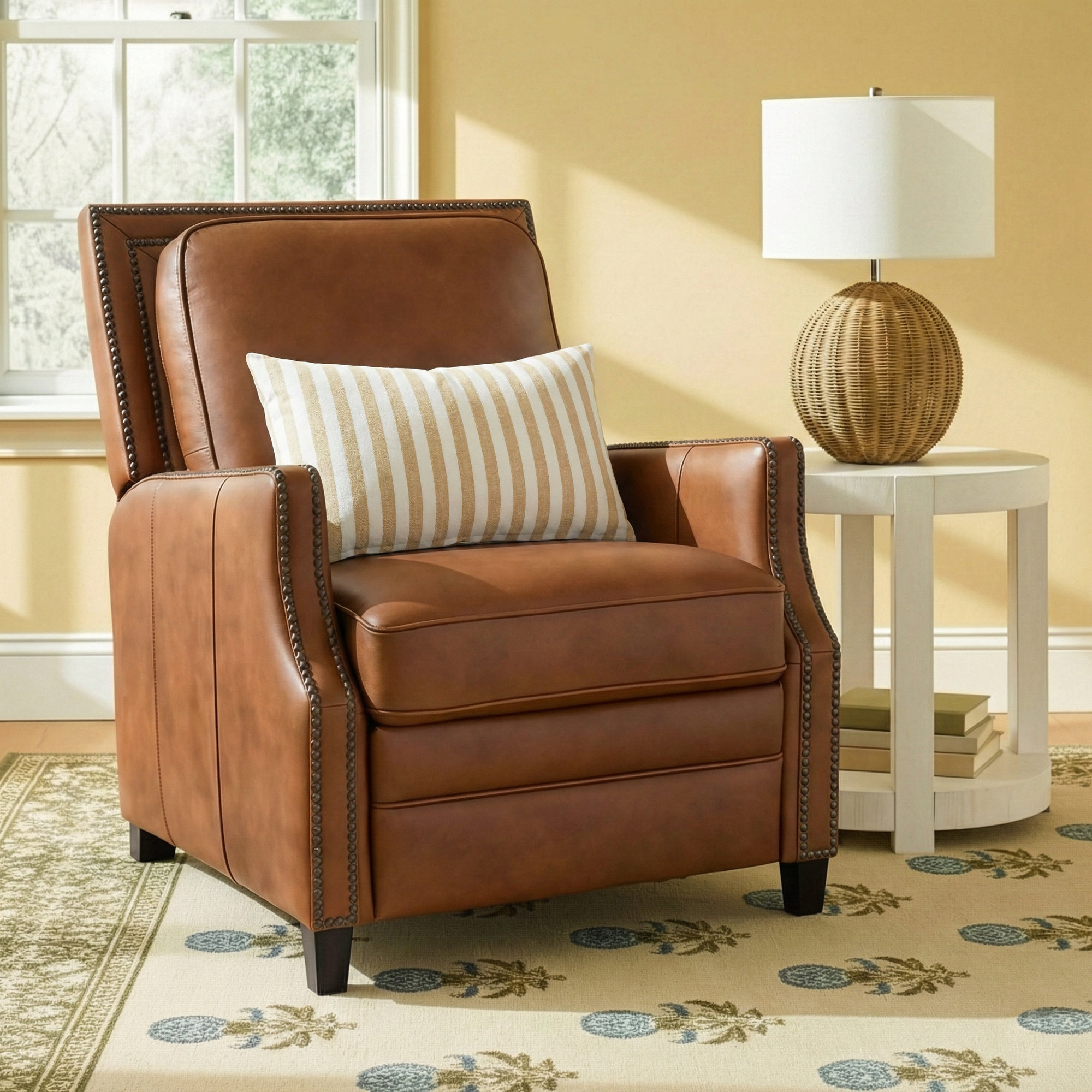 Lavanda Genuine Leather Recliner, Coffee Genuine Leather