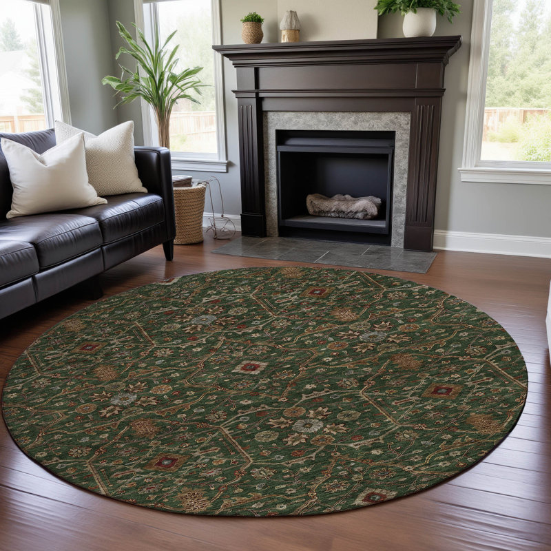 Premium Machine Washable Ducote AMF1130 Global Rug, Rond 8 pi