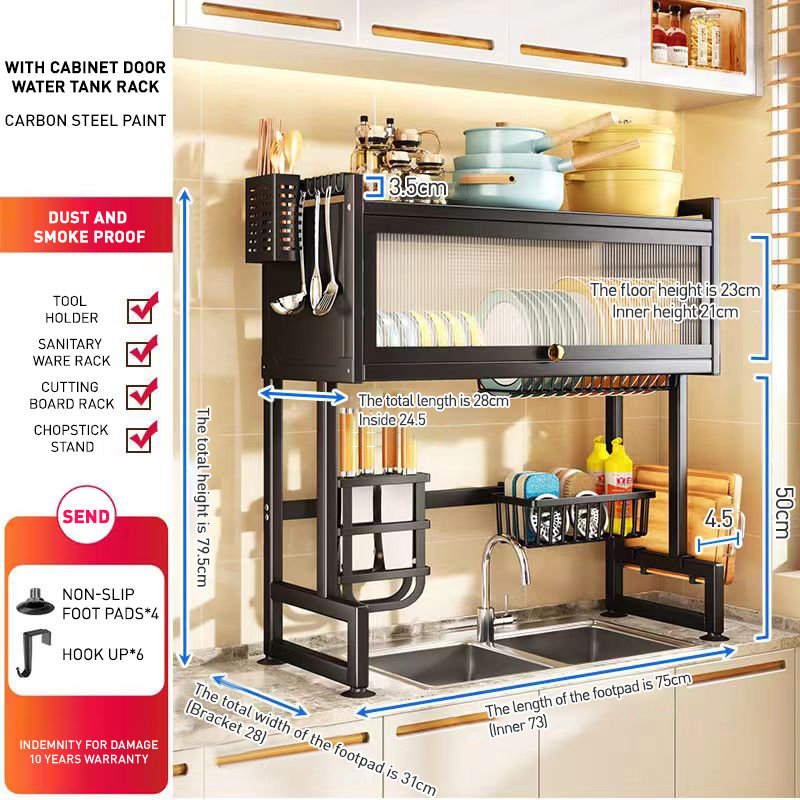 Égouttoir à vaisselle 41,3 po, H 31,2 po x l 29,5 po x P 11 po, Noir