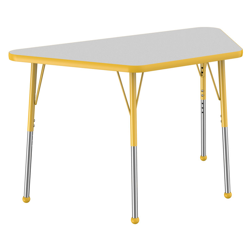 Table d'activité trapézoïdale à hauteur réglable avec pieds trapus, 24" x 48", Érable / noir, Standard Ball Glide
