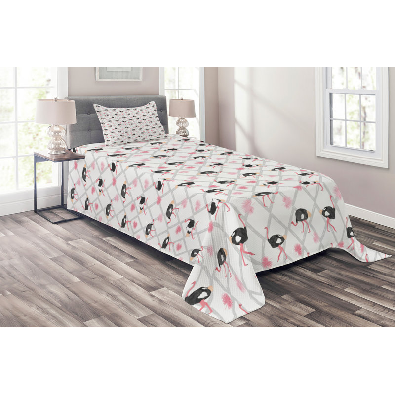 Ostrich Eclectic Polyester Coverlet, Twin Bedspread + 1 Sham