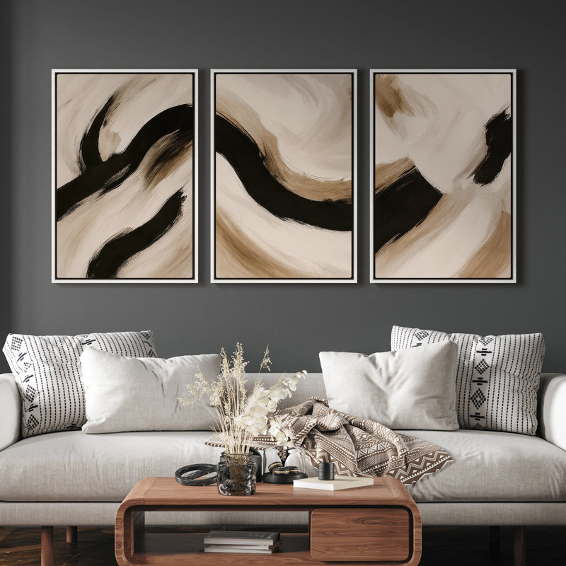 Framed Canvas Wall Art, Vintage Abstract Wall Canvas Prints 24"x36", 36" H x 24" W, White