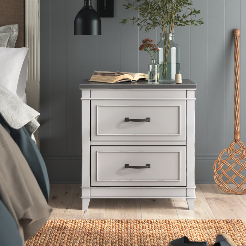 Amilliana 2 - Drawer Nightstand with Security Lock and USB, White/Gray