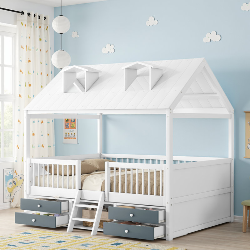 Lit pour enfants avec fenêtres Dreamy Skylight et échelle Wodden, Blanc