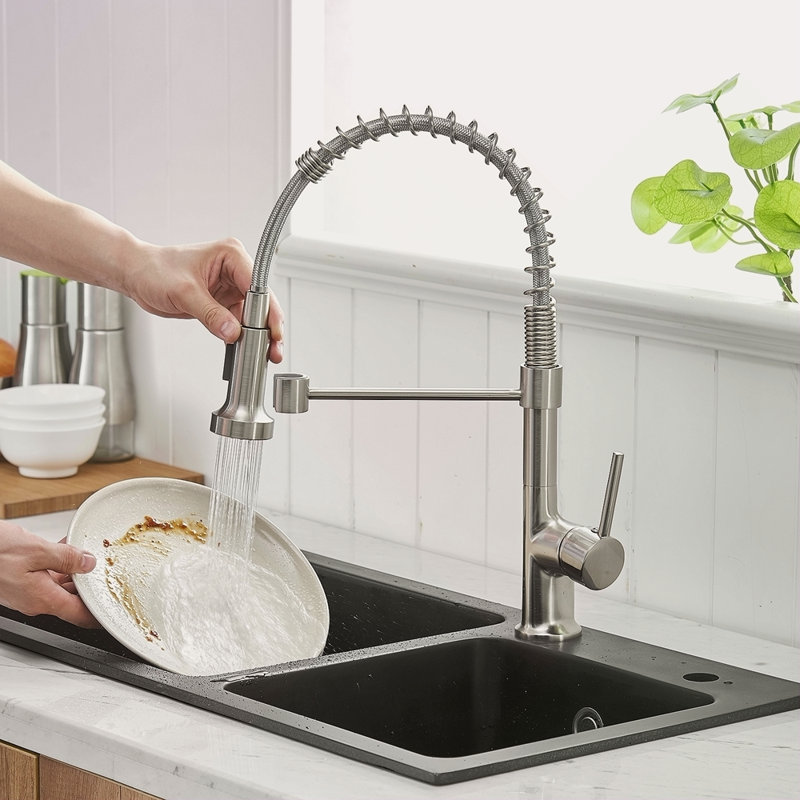 Commercial Kitchen Faucet With Pull Down Sprayer, Single Handle Single Lever Kitchen Sink Faucet
