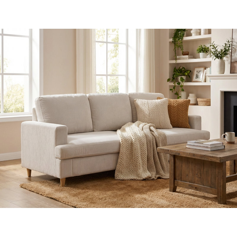 87'' Wide Upholstered Corduroy Sofa, Modern 3-Seater Couch with Recessed Arm