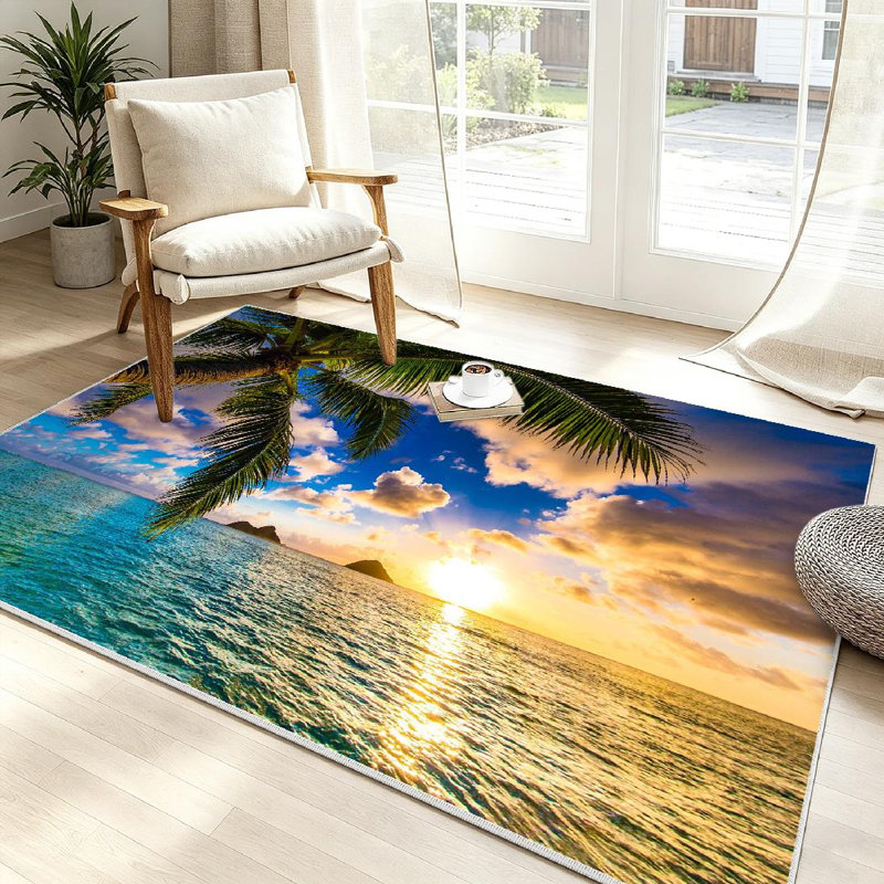 Magnifique tapis d'intérieur transparent Sunrise Hawaii Beach, Rectangle 39 po x 63 po