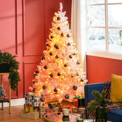 Pink Christmas Tree With 250 Warm White And 1000 Branch Tips, 6' Appealing Ornament Tall Tips , Intriguing Plant