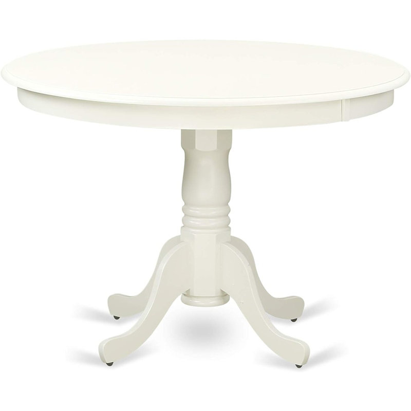 5 Piece Dining Table Set Includes a Round Dining Room Table with Pedestal and 4 Doeskin Linen Fabric Parsons Chairs, Linen White