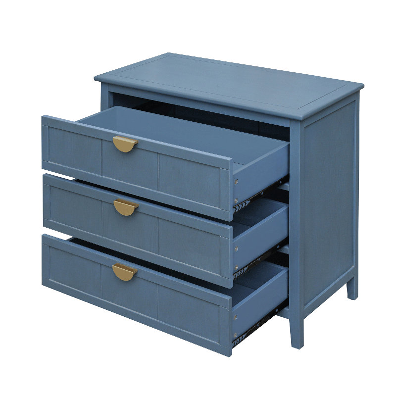 Charyl Wood 3 Drawers Cabinet,Nightstand,American Furniture,Suitable for Bedroom, Living room, Study, Blue