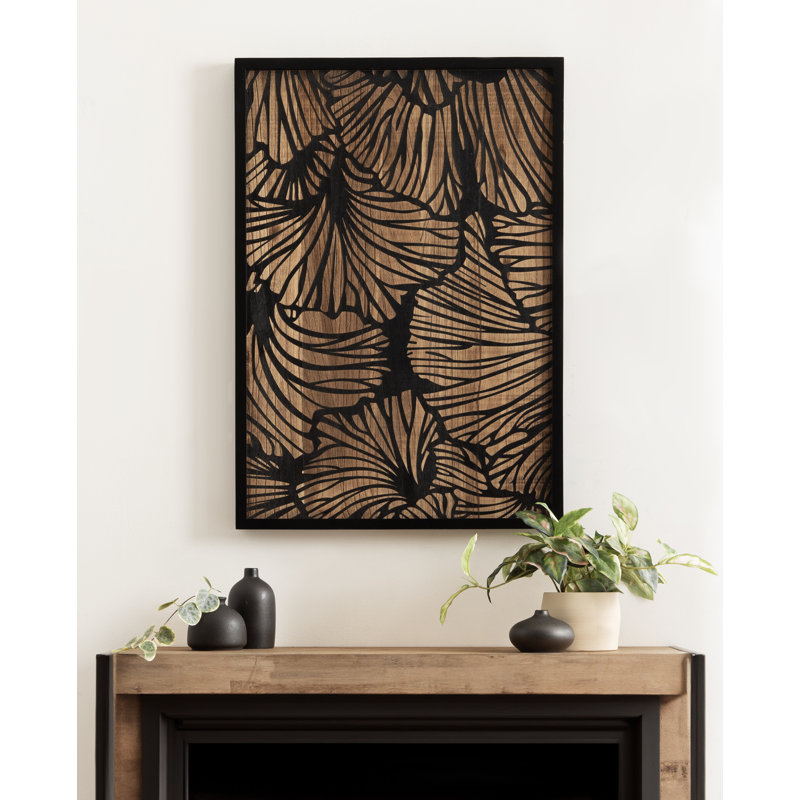 Dimensional Floral Wood Art Plaque, Black/Brown