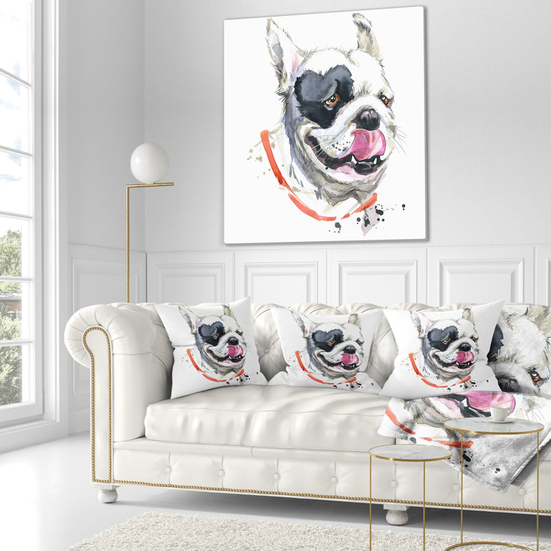Coussin d’illustration bouledogue animal baiser french, 16 po x 1 po, Coussin décoratif
