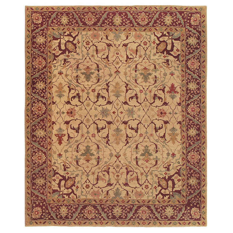 Samarkand Wool Oriental Area Rug in Beige/Red, Rectangle 8' x 10'