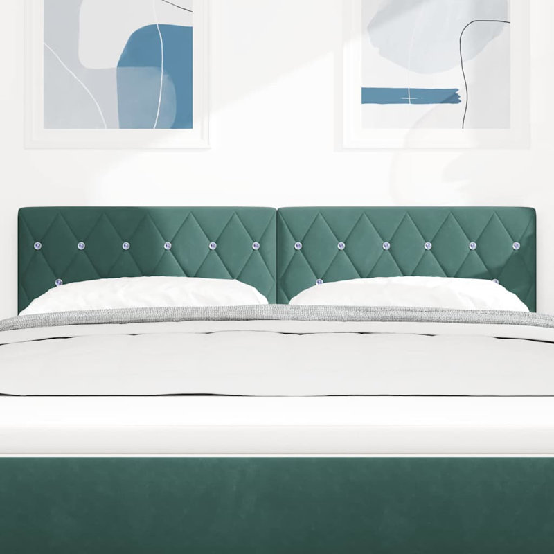  Velvet Headboard Argyle With Headboard Velvet, Single-Short (90 x 160cm), Dark Green