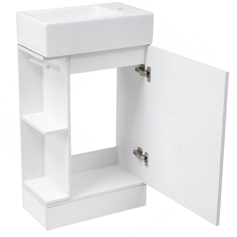 Meuble-lavabo avec lavabo, meuble-lavabo avec tablette réversible à deux niveaux, Blanc