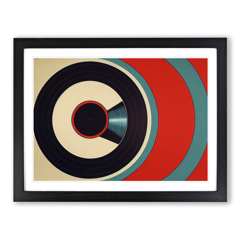 XH1022-9664X Vinyl Record Art Deco Vol.2 Abstract - Single Picture Frame Print, Black, 46cm H x 64cm W x 2cm D
