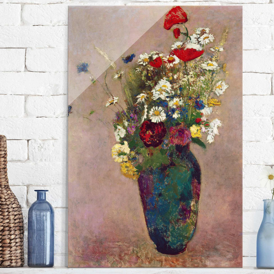 Glasbild Vase mit Mohnblumen von Odilon Redon